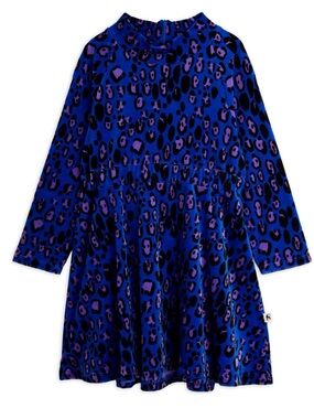 NWT Mini Rodini Blue & Purple Leopard Print Long Sleeve Dress 9
